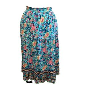 Vibrant Floral Blue Skirt With Lining